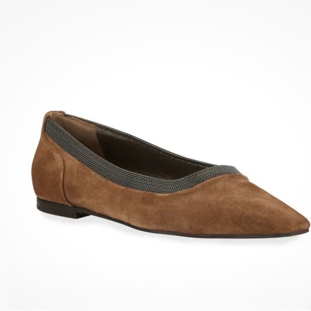 BRUNELLO CUCINELLI Suede
Monili Ballerina Flats
Chocolate 37EU $995 Size 6.5/7